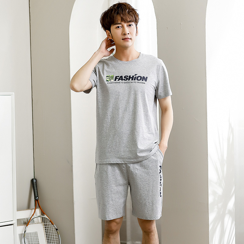

Men's sleepwear summer SHORT sleeve T-shirt and shorts for home wear soft cotton sport 2 pcs pajama set suit