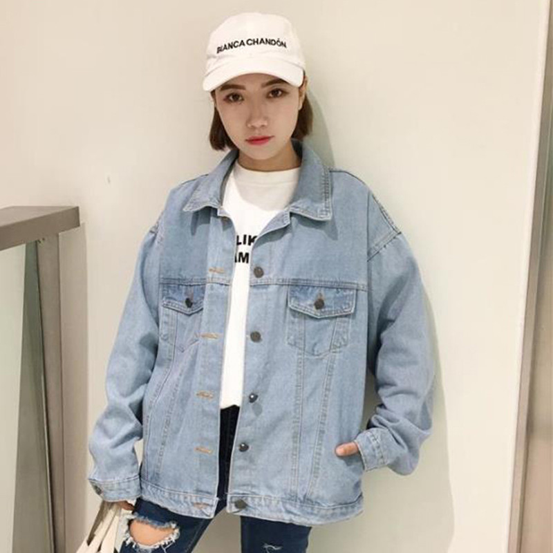 

Spring Autumn Jeans Jacket Women Clothes Korean Vintage Casual Coats Ladies 2019 New Loose Harajuku Long Sleeve Denim Jackets, Light blue
