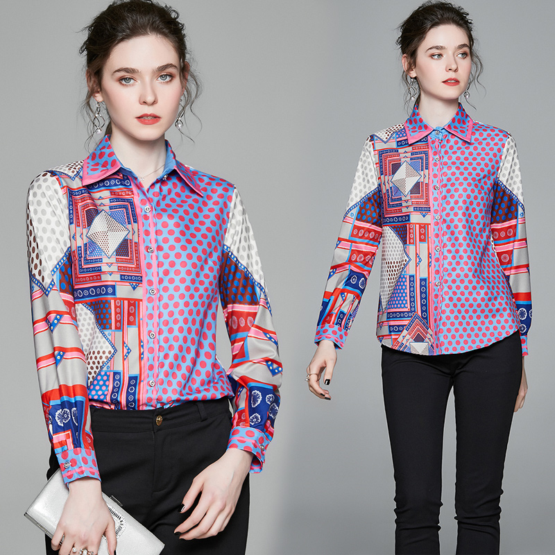 

2020 Spring Runway Elegant Lapel Neck SlimDesigner Shirts Long Sleeve Women Ladies Luxury Print Casual Office Button Blouses Tops New Quali, Customize