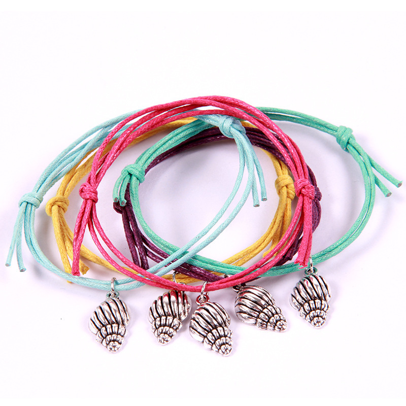 

Ornaments Seaside On Vacation The Wind Child Bracelet Conch Pendeloque Cut Double-deck Wax String Weave Bracelet