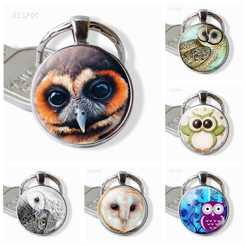 

Owl Keychain Glass Cabochon Pendant Metal Key Chain Keyring Cute Owl Jewelry Gift for Friends Valentines Day