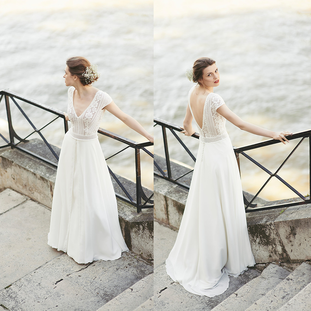 

2020 Beach Wedding Dresses Boho A Line Appliqued V Neck Cap Sleeve Robes De Mariée Country Bridal Gowns Bohemian Wedding Dress, Hunter green