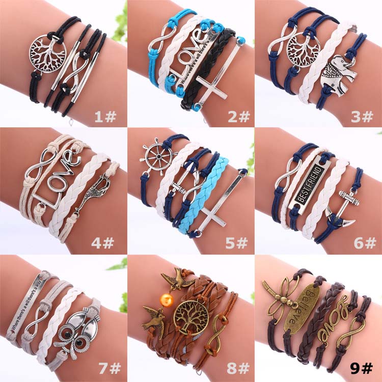 Bracelets en cuir DIY Tressé Bracelets Vente Chaude Infinit Multicouche Bracelet Pour Fille Bijoux De Mode En Gros Livraison Gratuite 0011DR