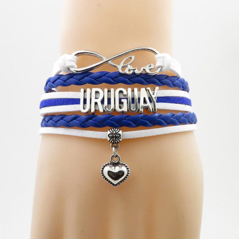 

Love Uruguay National Flag Bracelet Heart Charm Uruguay Flag Leather Bracelets & Bangle For Woman And Man Jewelry Gift, Golden;silver