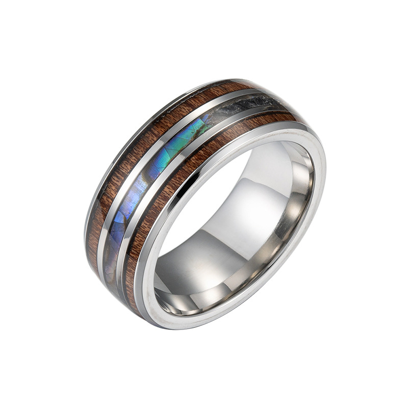 

2019 New Creative Double Wood Grain Shell Titanium Steel Ring