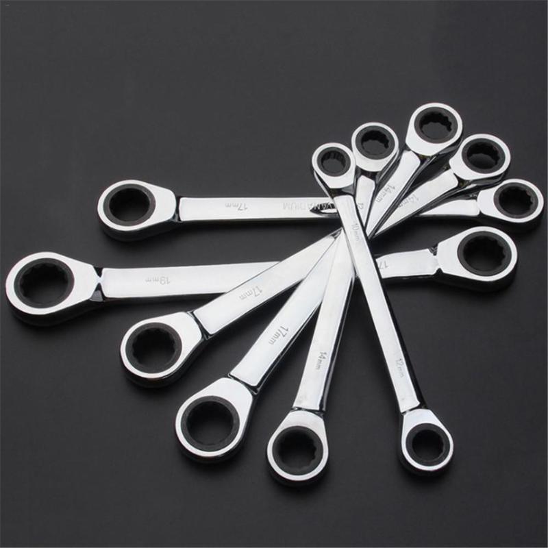 

Chrome Vanadium Ring Double Head Ratchet Wrench Reversible 8-10-12-14-17-19mm Ratchet Combination Spanner Set