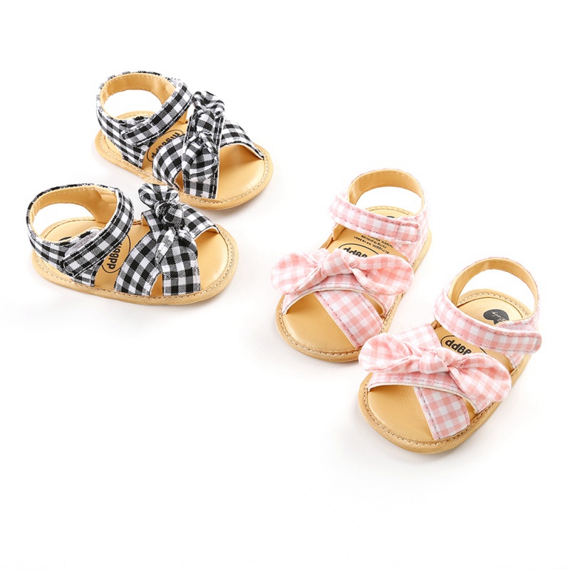 

18M Summer Baby Girls Shoes Bow Plaid Breathable Anti-Slip Sandals Toddler Soft Soled First Walkers Shoes