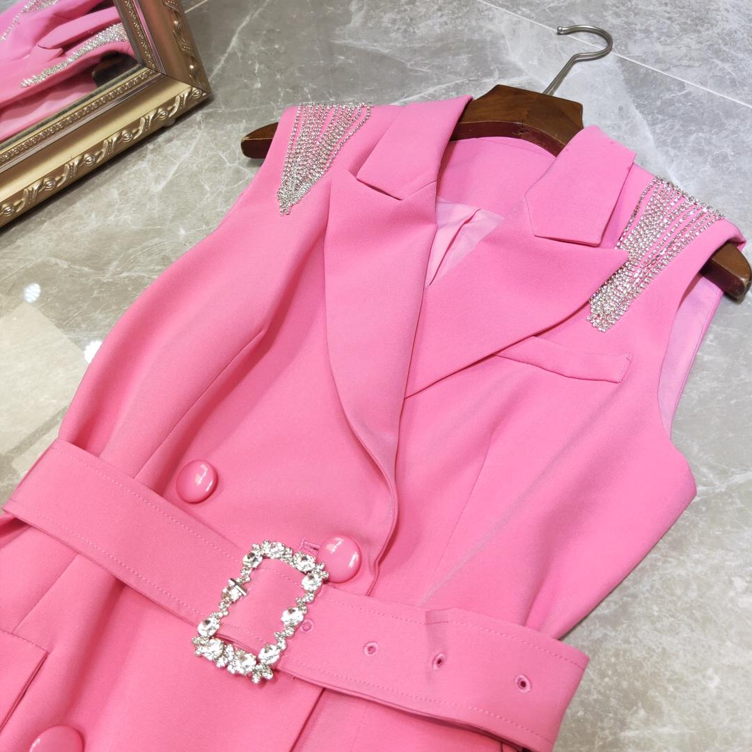 

Fashion-Designer 2019 Black/Pink Sleeveless Women' Dress Milan Runway Peter Lapel Neck Tassels Buttons Dresses Womens With Sash 1718122