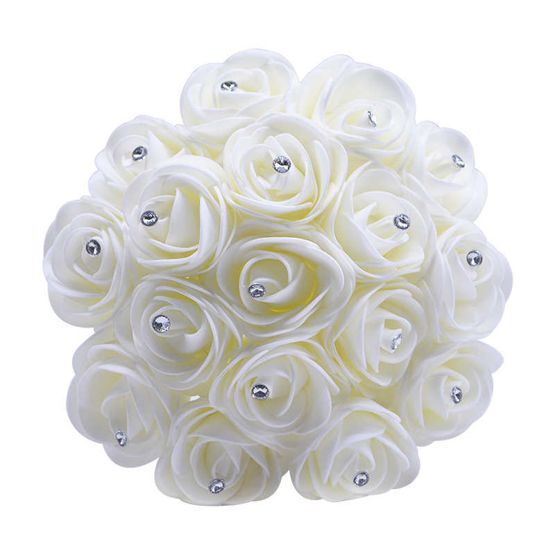 

10Pcs/lot Crystal Roses Flower 5cm Foam PE Artificial Flower Bridal Bouquet for Home Wedding DIY Wedding Bridal Holding flowers, Beige