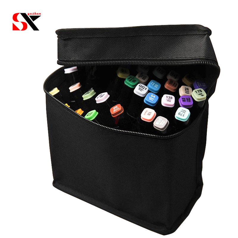 

Hold 36/48/60/80 Pcs Marker Pen bag Large Capacity Black Fold Art Markers Zipper Canvas Storage Pencil case pen box