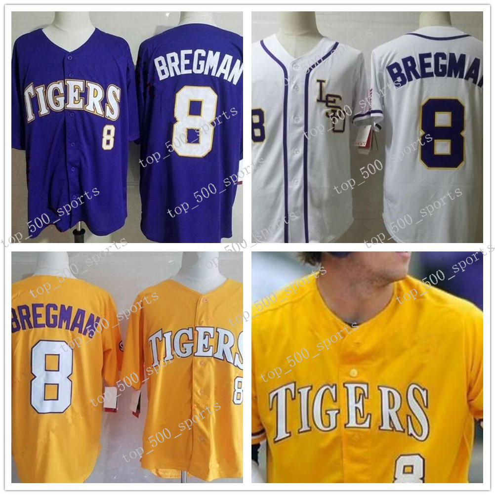 

LSU Tigers College Baseball 8 Alex Bregman All Stitched Baseball Jerseys S-3XL Purple Yellow White 10 Aaron Nola 5 Aaron Hill, Colour 3