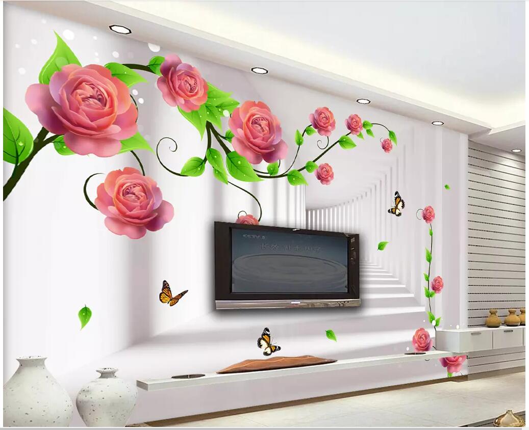 

custom photo 3d wallpaper Modern minimalist space roses flower background home decor living room 3d wall murals wallpaper for walls 3 d, Non-woven wallpaper