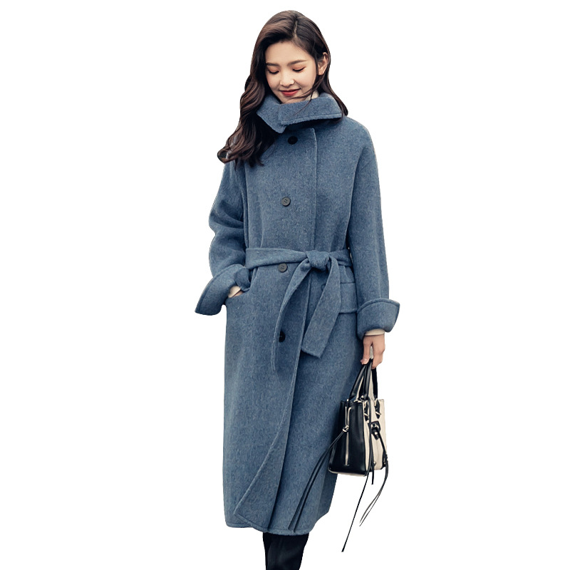 

2019 Elegant Women's Winter Autumn Woolen Wool Fur Belted Long Overcoat Casual Coat Jackets Outwear, Beige
