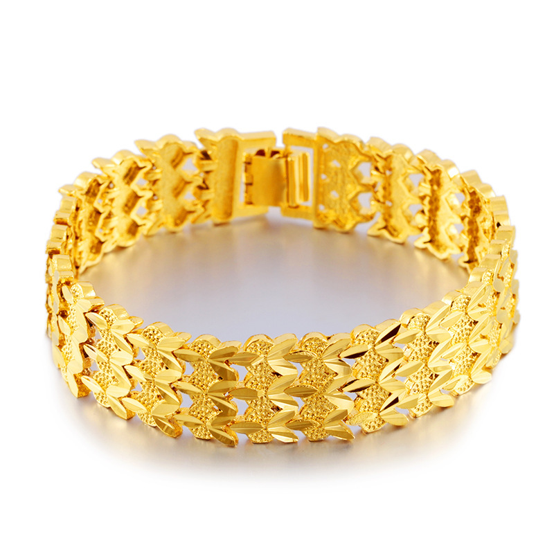 Wholesale 15mm Wide Wristband Bracelet Yellow Gold Filled Classic Mens Fashion Bracselet Chain 7.87" Long-image-512002732