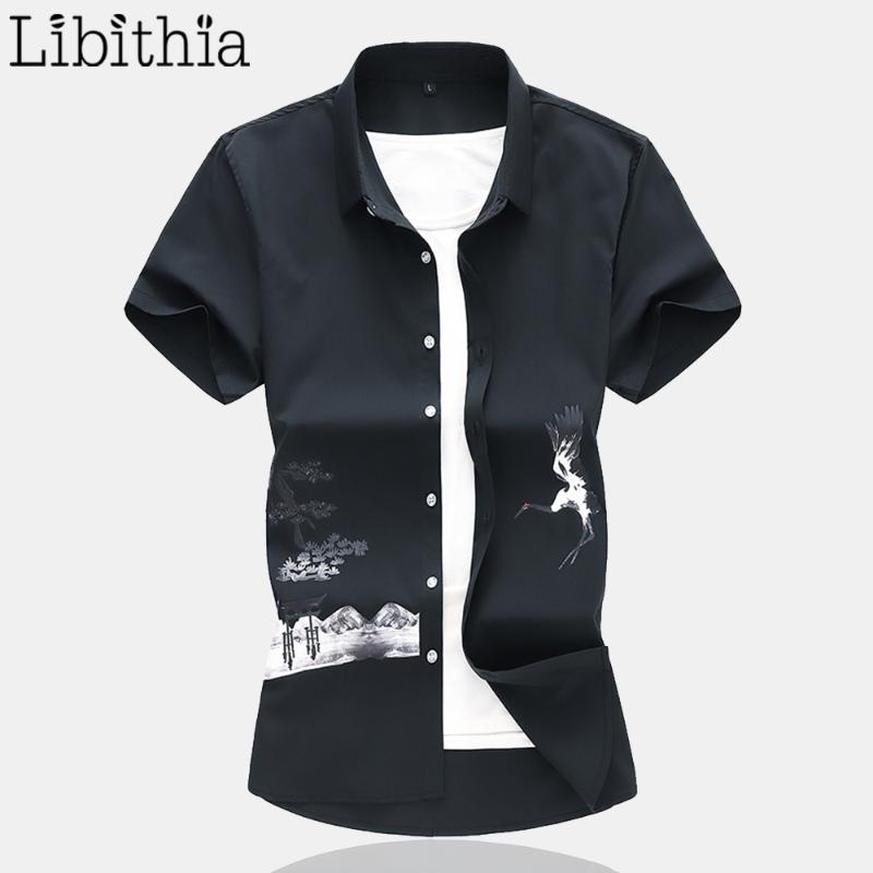 

Men's Casual Shirts Short Sleeve Clothes Male Summer 2020 New Chinese Style Pattern Black White Light Blue R24