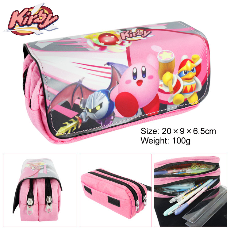 

Kirby Canvas Double Zipper Pencil Bag Anime Pencil Case Kids Girl Gift Stationery Container School Supplies