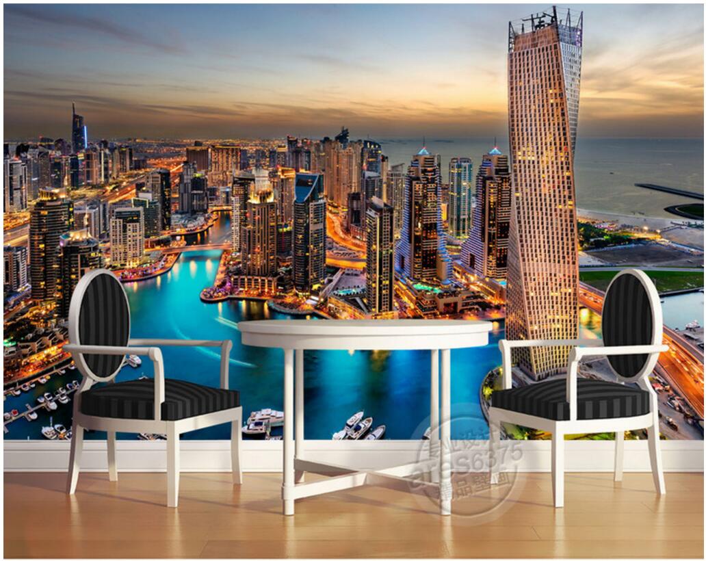 

WDBH custom photo 3d wall paper Dubai city night view sunset tv background living room home decor 3d wall murals wallpaper for walls 3 d, Non-woven wallpaper