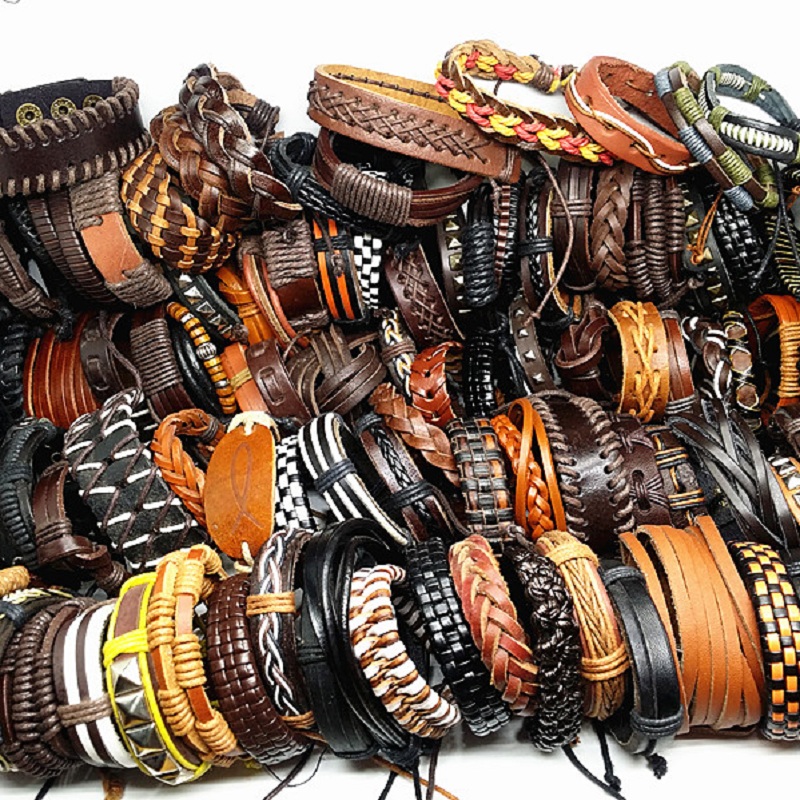 

Wholesale 50pcs/pack assorted retro Handmade men's top Genuine Leather tribal surfer cuff bracelets mix styles Brand new drop shipping
