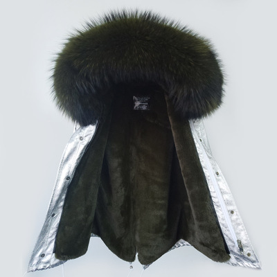 

maomaokong brand women snow coats army green rabbit fur jackets Lavish raccoon fur trim 100% real rabbit fur lining silver mini parkas, Choose the model