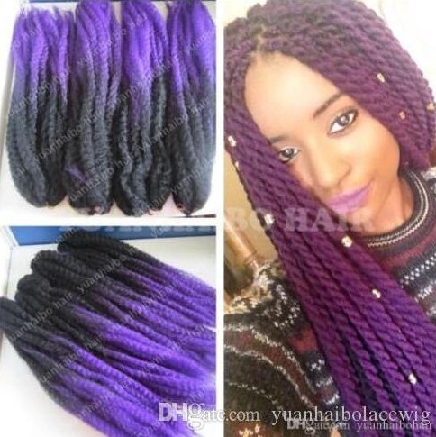 

12 Packs Full Head Two Tone Marley Braids Hair 20inch Black Purple Ombre Synthetic Hair Extensions Kinky Twist Braiding Free Shipping, As your choice