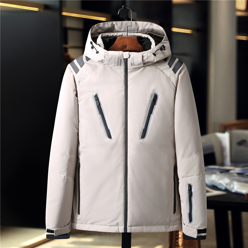 

2019 High Quality Winter Jacket for Men Hooded Windproof Warm Thick 90% White Duck Down Jacket Men reflective coat man, Black