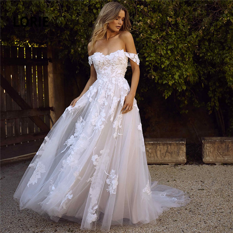 Lace Wedding Dresses Off the Shoulder Appliques Bride Dress Princess Gown robe de mariee-image-542230821