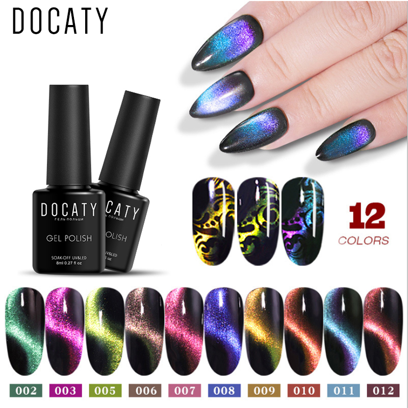 

Docaty Chameleon 9D Galaxy Cat Eye UV Gel Polish Magnetic Gel Purple Blue Shining Soak Off UV LED Varnish Nail Art Design, Fs001
