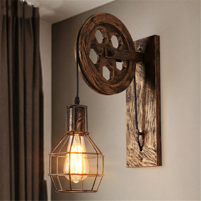 

LFH American Country Style Pulley Vintage Iron Wall Lamps Retro Lights for Dining Room Living Room Bedroom Restaurant Bar Decor