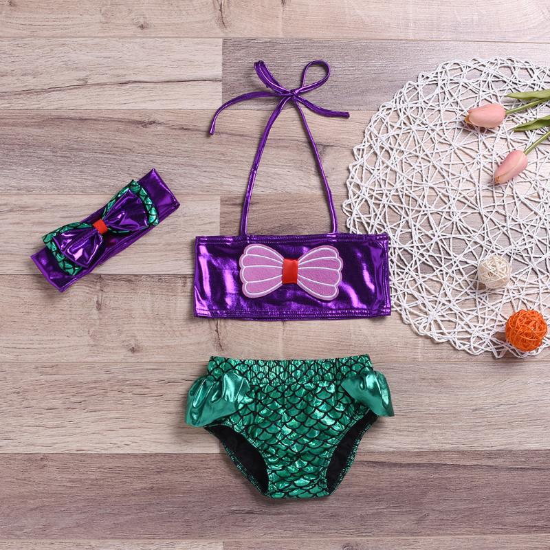 

Toddler Kids Girl Bow Two-piece Swimwear Swimsuit Bathing Suit Hairband Set Infant swimwear Separate Girls swimsuit X