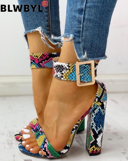 

2020 High Thin Heels Evening Pumps New Spring Cool Mixed-color Pumps Women Street Wild Open Toe Shoes Woman Zapatos De Mujer, Snake pattern