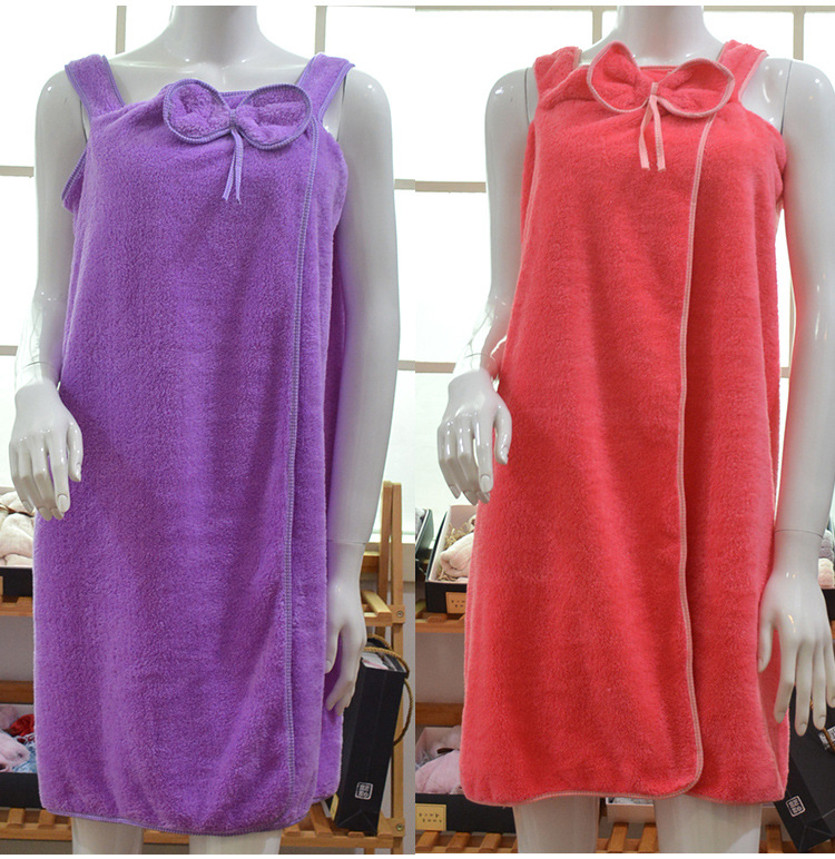 

Bowknot Sling Nightdress Women Multifunctional Pure Color Home Thicken Water Absorption Coral Fleece Material 135*80 CM Bathrobe, Pink