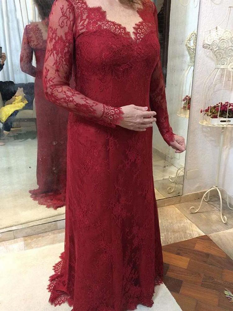 Dentelle élégante mère de la mariée robes de mariée plus taille manches longues sirène mère mère robe de mariage robe de mariage