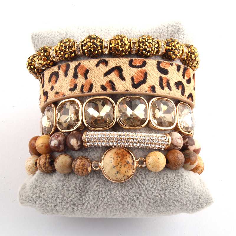 

MD Fashion leopard Bracelet Set Natural Stone 5pc Wrap Bracelets Sets For Women Jewelry DropShipping