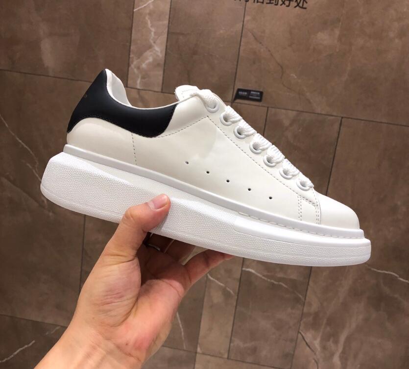 

2019 Men Shoes Fashion Women Shoes Men's Leather Lace Up Platform Oversized Sole Sneakers White Black Casual Shoes With Box, Add shoelace