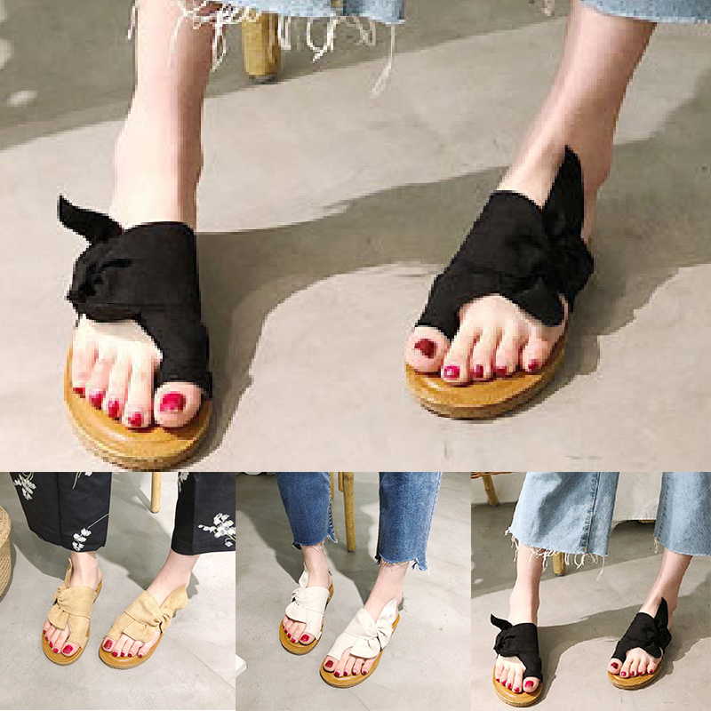 

Korean Women flat bottom non-slip bow large size women's shoes 2020 summer new sandals wear wild beach sandals and slippers, Black