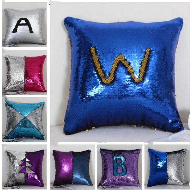 

Mermaid Sequins Pillow Cover Magic Reversible Pillow Case Glitter Glamour Cushion Cover Bling Sofa Car DIY Pillow Case Home Decor Gift D7340, As show