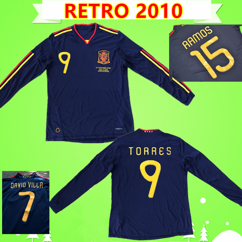 

Long Sleeve 2010 Spain Soccer Jersey Retro football Shirt Vintage Classic Collection uniform #9 TORRES #8 XAVI # 6 A.INIESTA #7 DAVID VILLA, Retro long sleeve 2010
