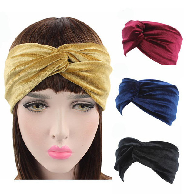

Fashion Hair Bow Soft Hairband Lady Cross Party Headband Gold Velvet Scarf Girl Headband Hair Accessories