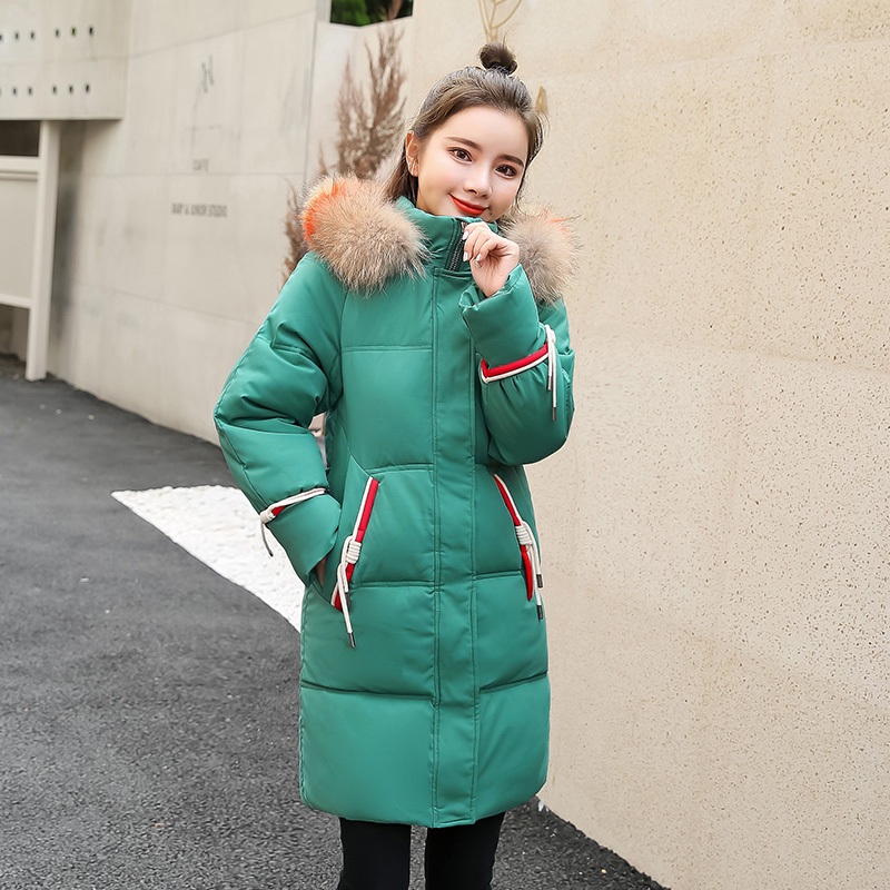 

Winter new style cotton women's chic loose long section slim down jacket coat, Apricot