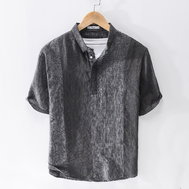 

2020 New design summer 100% linen shirts men brand fashion shirt for men short-sleeved breathable shirt mens loose chemise, Khaki