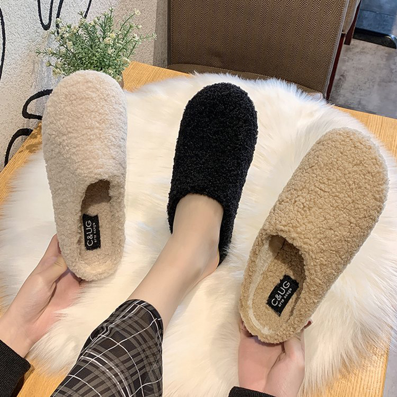 US ENMAYER Womens Black Retro Fashion Loafers Round Toe Slip on Flat Outdoor Slippers with Furry and Buckle Blue Velvet 4 B M