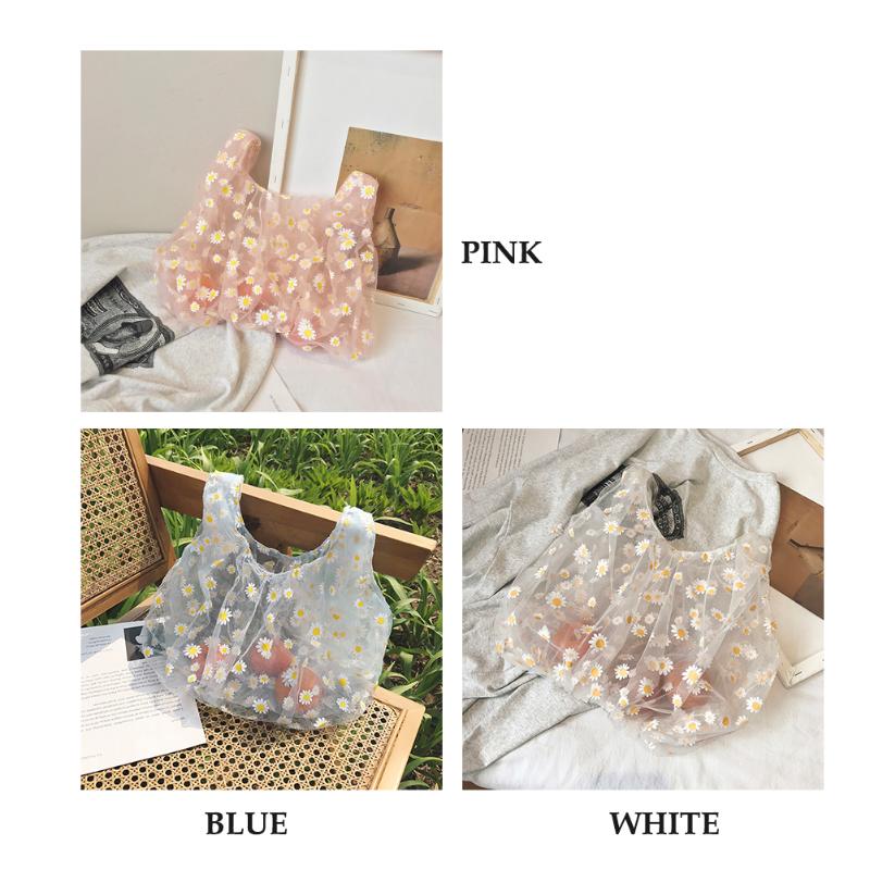 

Flower Women Lace Bags Transparent Shopping Girls Travel Handbags Cute Flower Tulle Fruit Bag Purse Shopping Bag