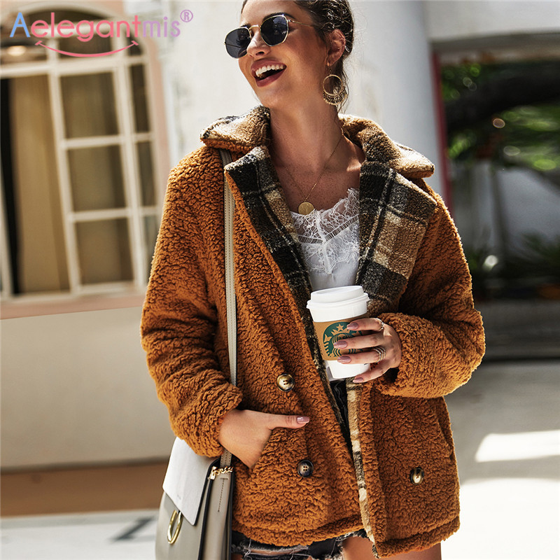 

Aelegantmis New Fashion Thick Warm Fur Coat Jacket Women Loose Furry Teddy Coat Ladies Casual Faux Plush Overcoat Autumn Winter, Army green