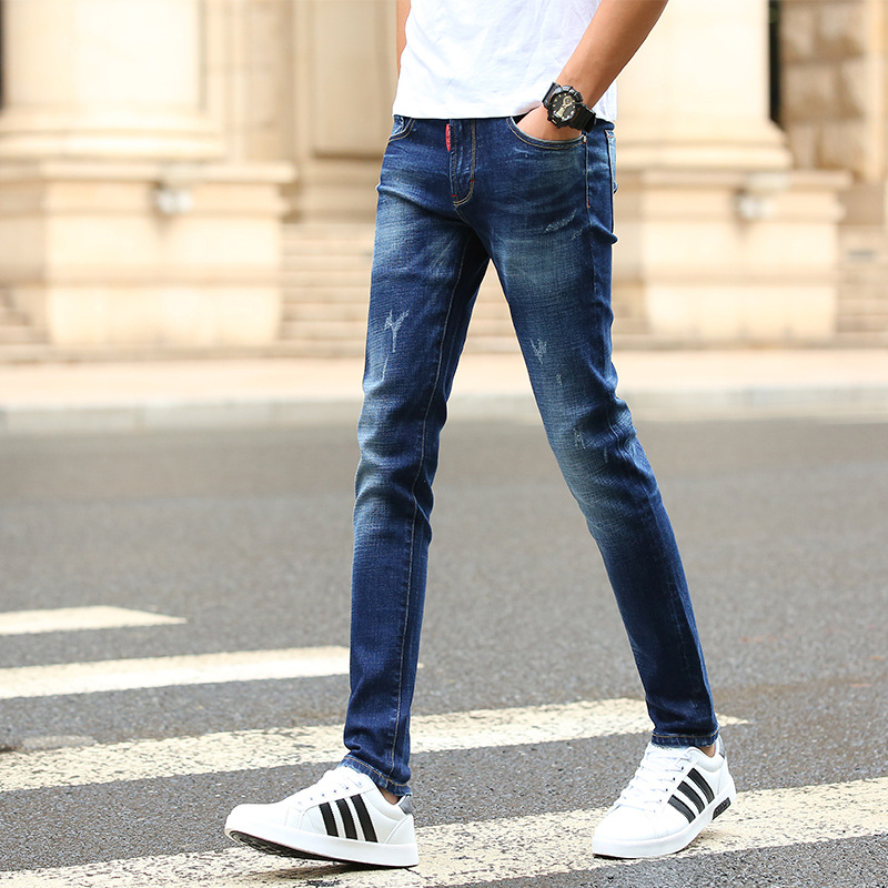

2019 Fashion Jeans Men Casual Zipper Hip Hop Straight Elastic Skinny Jeans Male Streetwear Denim Pants Plus Size, Blue