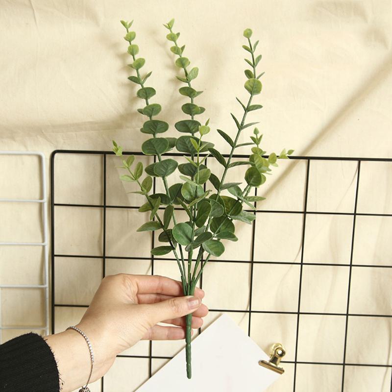 

Artificial Fake Silk Leaf Eucalyptus Plastic Green Plant DIY Garland Home Decor, Maroon green