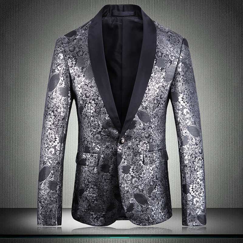 

New Male Blazer Luxury Jacquard Single Breasted Mens Party Blazers Plus Size 5xl Blazer Masculino Slim Fit Mens Jacket, Color as pictre