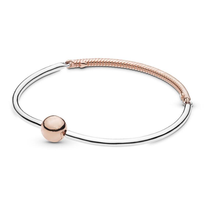 

Original 925 Sterling Silver Bead Charm Bracelet Three Link Rose Snake Chain Basic Bracelet Fit Pan Women Jewelry