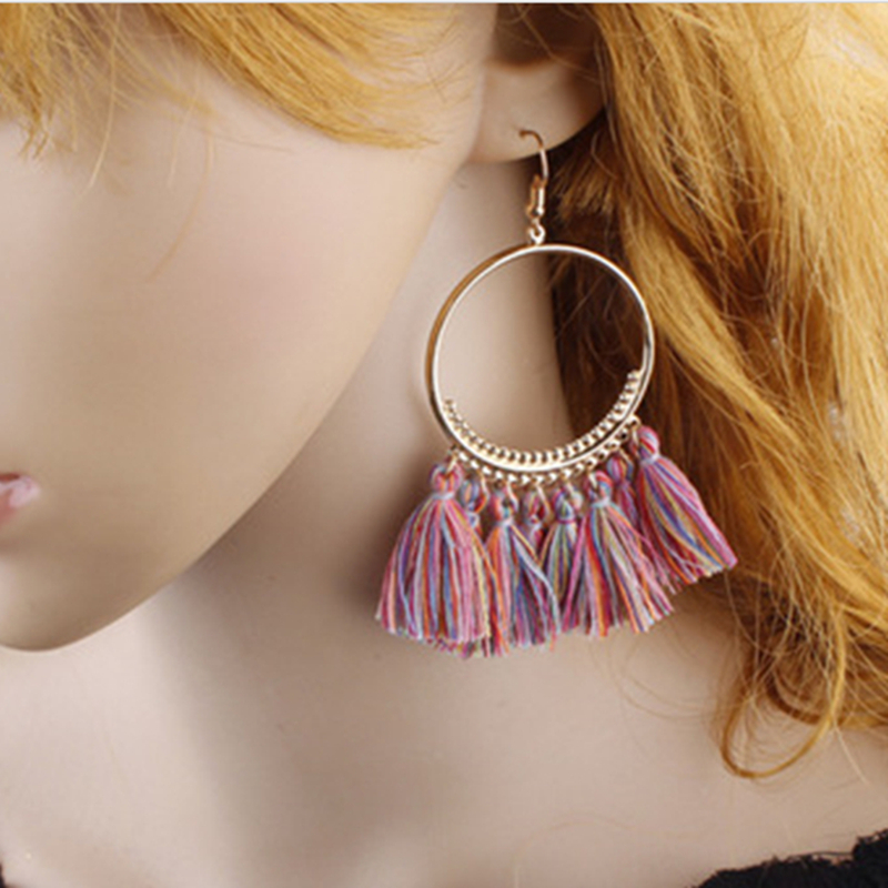 Vintage pierres précieuses longue Bohême Frange Tassel Dangle Crochet Boucles D/'oreilles Pour Femmes