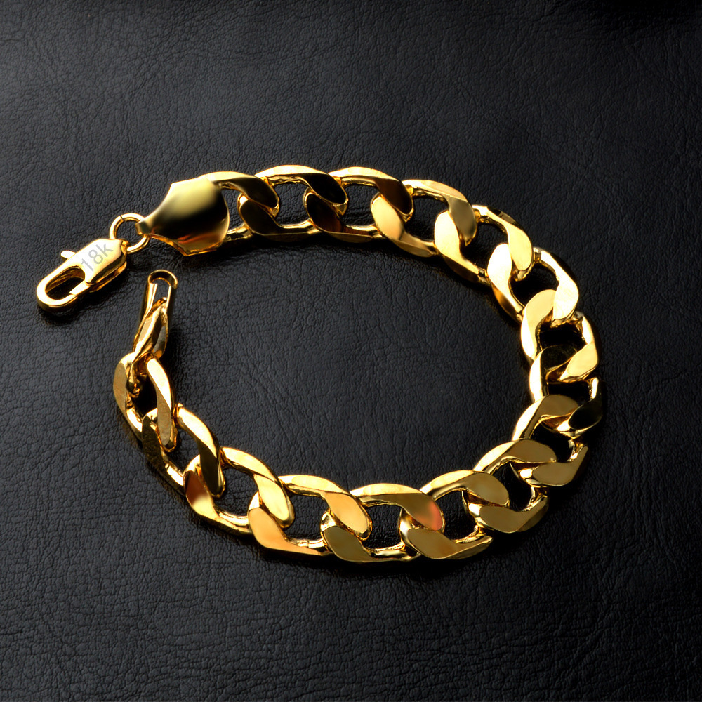 

OMHXZJ Whole Personality Fashion Unisex Gift Silver Gold Circles Chain Thick 925 Sterling Silver 18KT Gold Bracelet BR111