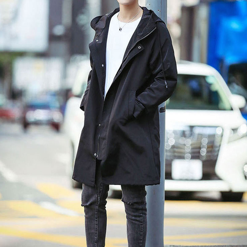 

Spring Autumn Casual Men Long Jacket Coat Hooded Mens Overcoat Solid Color Black Big Size 8XL Men's Trench Coats Casacos Homme